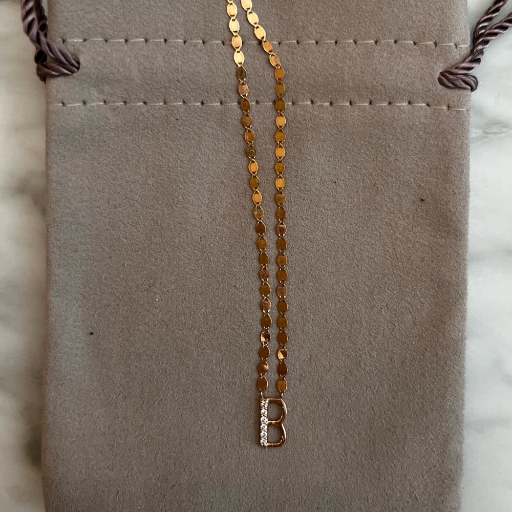 Lana small initial necklace in 14k ROSE GOLD with diamonds